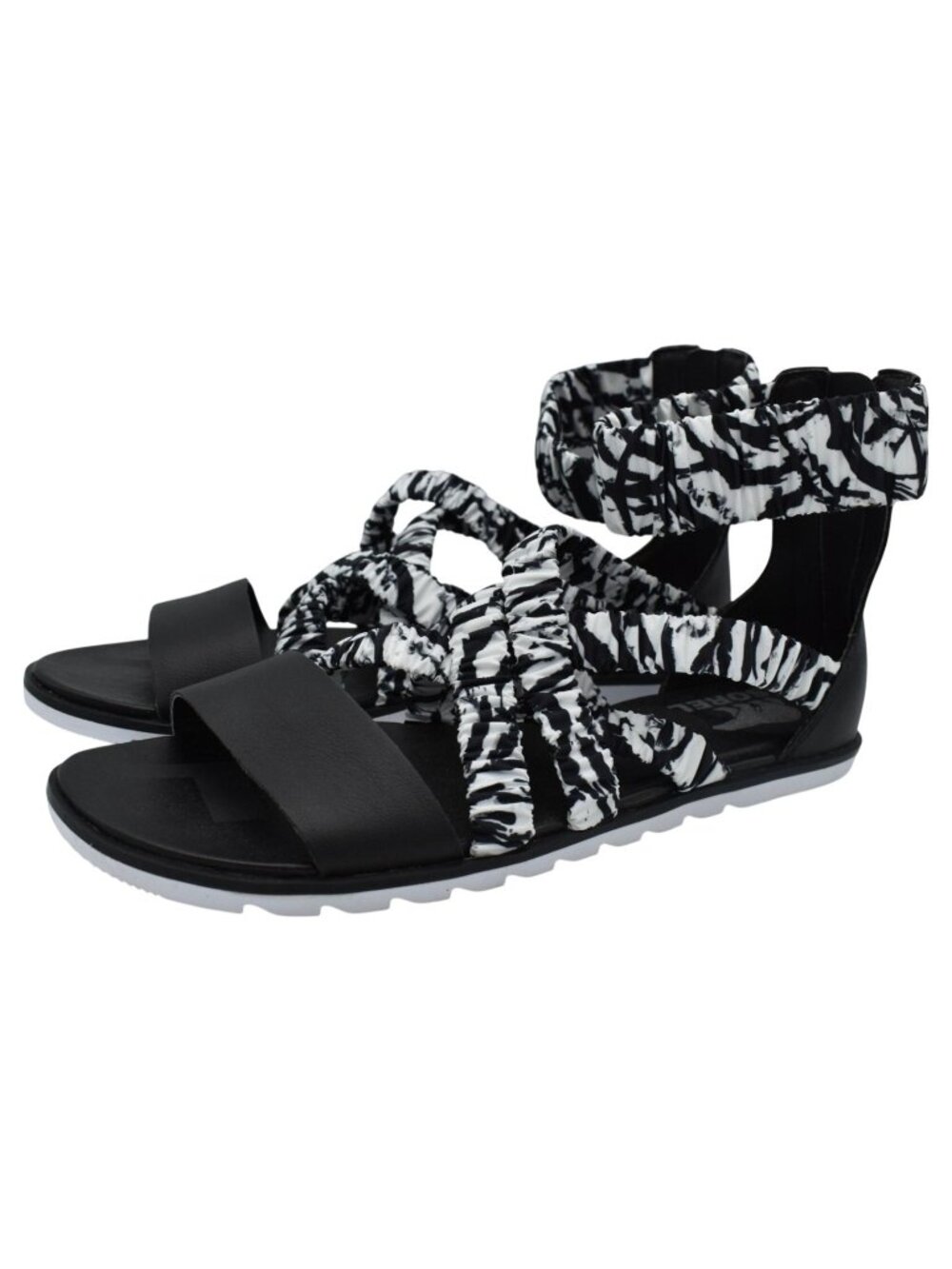 Sorel Womens Size 11 Ella II White Black Zip Ankle Strap Sandals Shoes